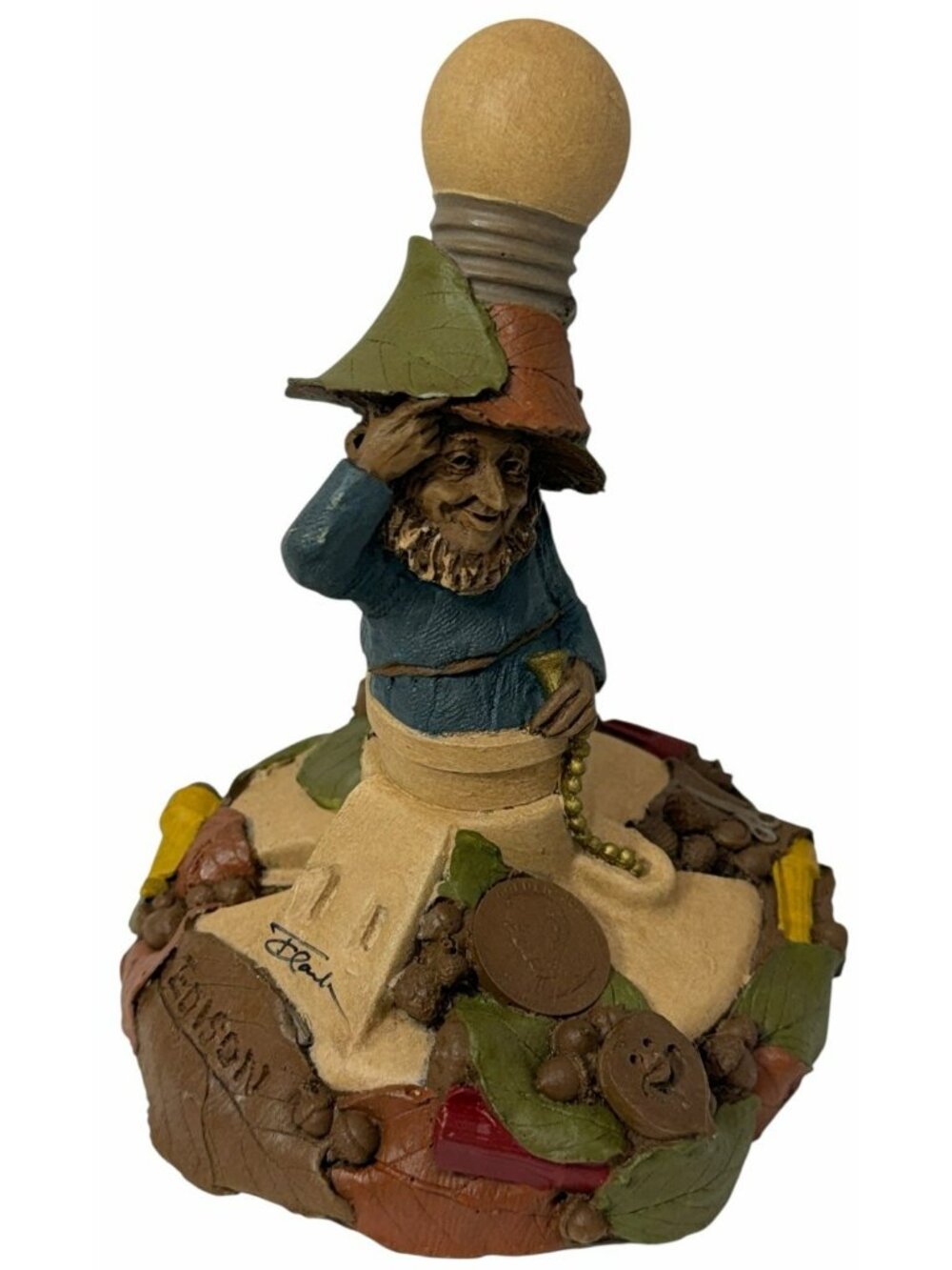HAND SIGNED Vintage 1987 Tom Clark Figurine EDISON Gnome Cairns Studio Lightbulb